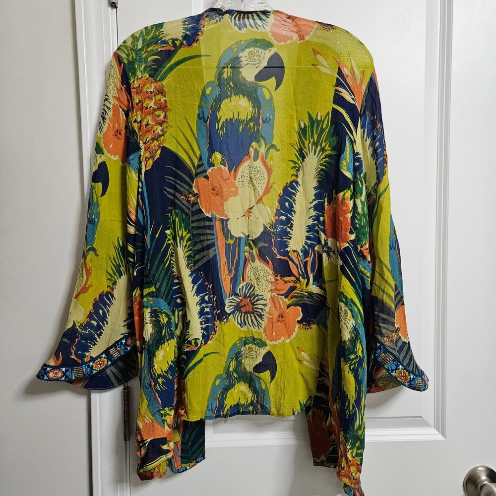 Vibrant Parrot Print Open Kimono Jacket - Multicolor - Picture 10 of 10
